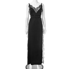 V neck high slit lace hem cami maxi dress