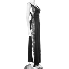 V neck high slit lace hem cami maxi dress