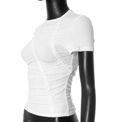 Short sleeve ruched solid top