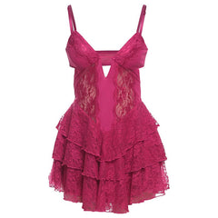 V neck lace ruffle cami mini dress