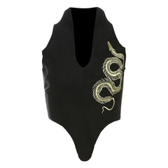 Snake embroidery v neck top