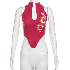 Snake embroidery v neck top