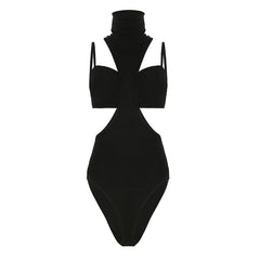 High neck hollow out 2 piece cami bodysuit