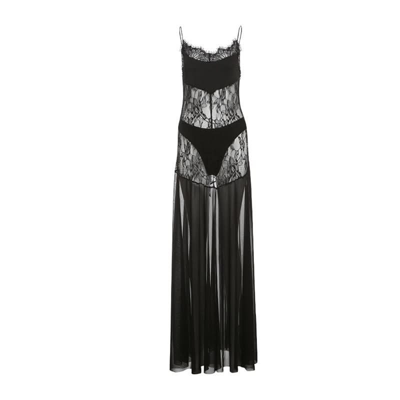 Mesh lace 2 piece cami maxi dress