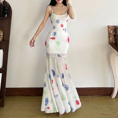 U neck mesh contrast cami maxi dress