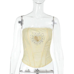 Beaded sweetheart pattern hollow out bustier tube cut out top