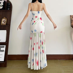 U neck mesh contrast cami maxi dress