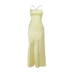Cross back lace up satin cami maxi dress