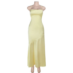Cross back lace up satin cami maxi dress