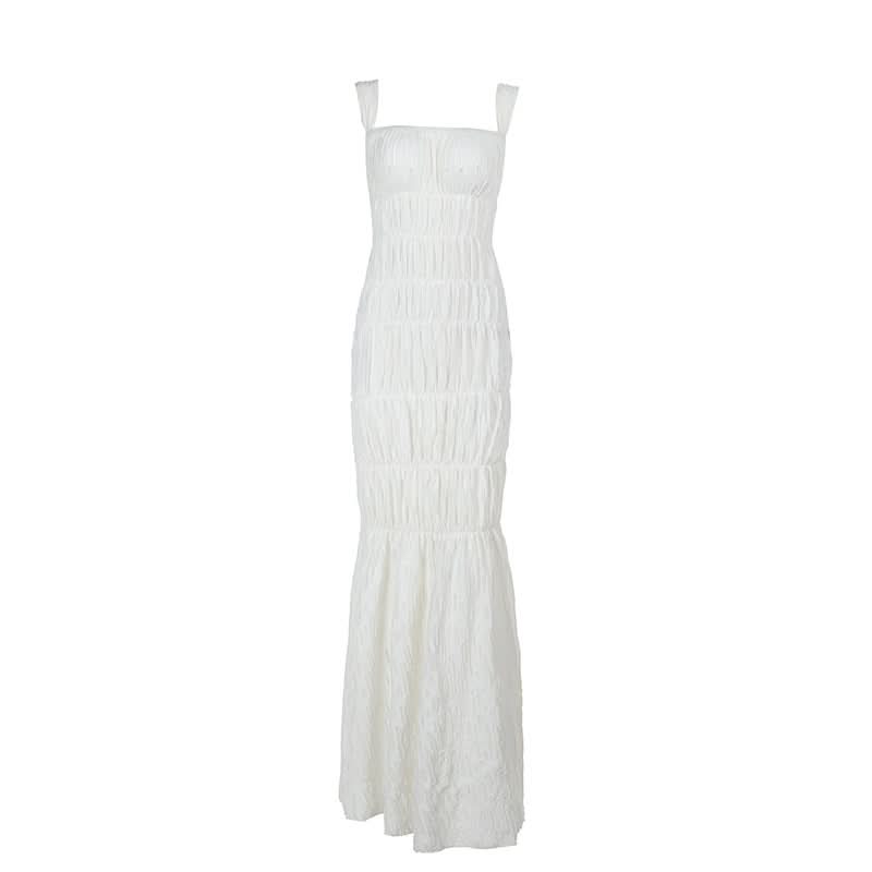 Square neck textured smocked cami maxi dress