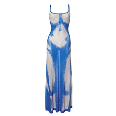 U neck contrast print cami maxi dress