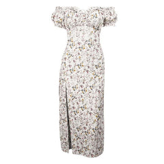 Sweetheart neck off shoulder flower print maxi dress