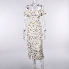 Sweetheart neck off shoulder flower print maxi dress