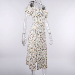 Sweetheart neck off shoulder flower print maxi dress
