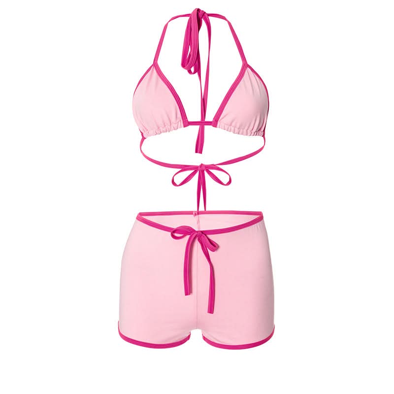 Halter self tie contrast short pant set