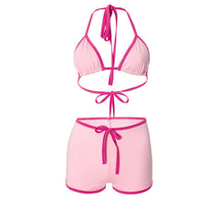 Halter self tie contrast short pant set