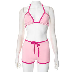 Halter self tie contrast short pant set