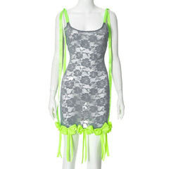 U neck lace bowknot tassels cami mini dress