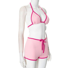 Halter self tie contrast short pant set
