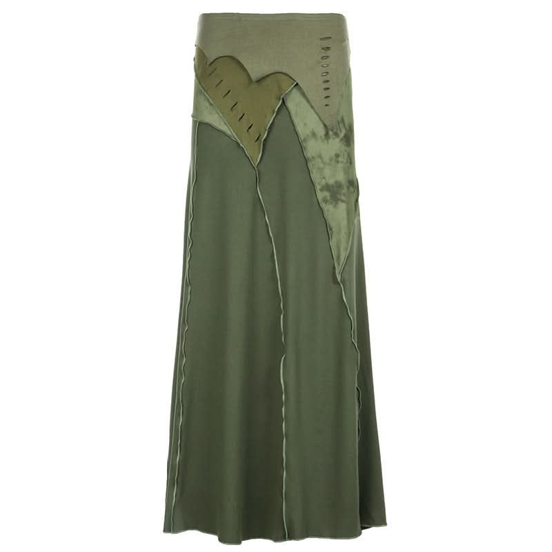 Irregular hollow out ruffle tie dye cut out maxi skirt