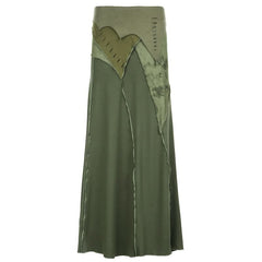Irregular hollow out ruffle tie dye cut out maxi skirt