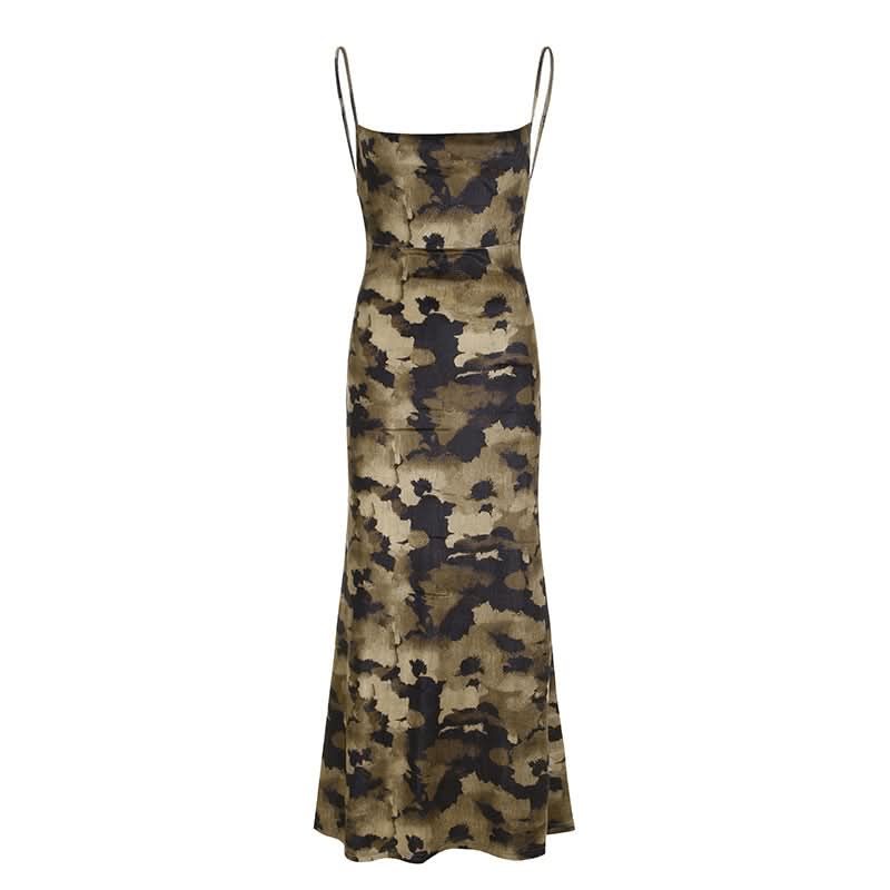 Print velvet backless contrast cami maxi dress