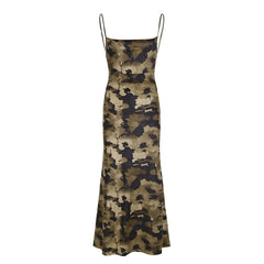 Print velvet backless contrast cami maxi dress