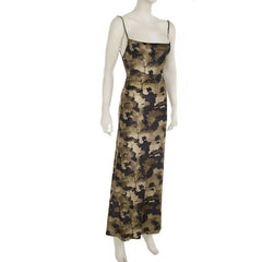 Print velvet backless contrast cami maxi dress