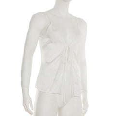 Self tie lace hem satin deep V neck cami top