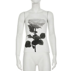 Flower print backless contrast tube top