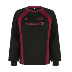 Long sleeve crewneck letter pattern contrast top