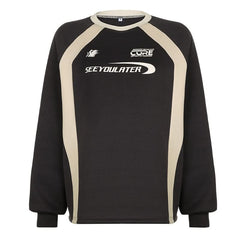 Long sleeve crewneck letter pattern contrast top