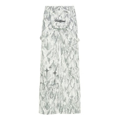 Button zip-up camouflage pocket straight leg pant