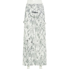 Button zip-up camouflage pocket straight leg pant