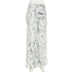 Button zip-up camouflage pocket straight leg pant