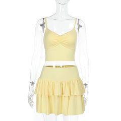 Ruched ruffle cami mini skirt set