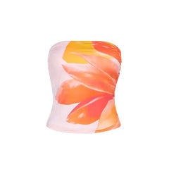 Flower print contrast tube top