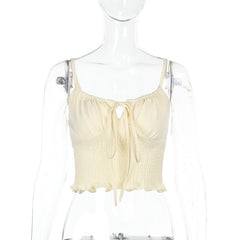 Smocked self tie ruffle cami top
