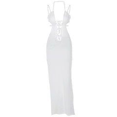 Knitted halter hollow out cami cut out maxi dress