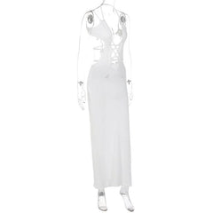 Knitted halter hollow out cami cut out maxi dress