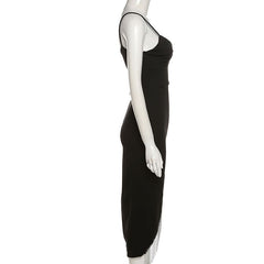 Beaded v neck irregular slit cami midi dress