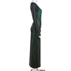 Long sleeve crewneck body print maxi dress