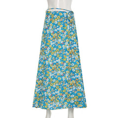 Flower print zip-up maxi skirt