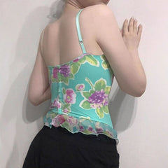V neck bowknot flower print cami top