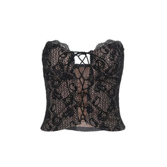 Lace up hollow out lace backless tube cut out top
