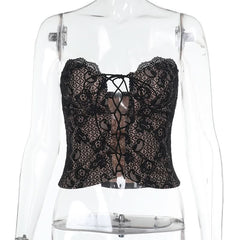 Lace up hollow out lace backless tube cut out top