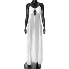 Cross back hollow out chiffon spaghetti strap cut out maxi dress