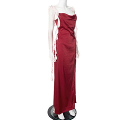 Zip-up slit ruffle backless cami maxi dress