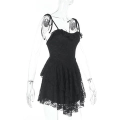 Lace hem ruched self tie backless cami mini dress