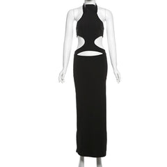 Halter hollow out solid cut out maxi dress